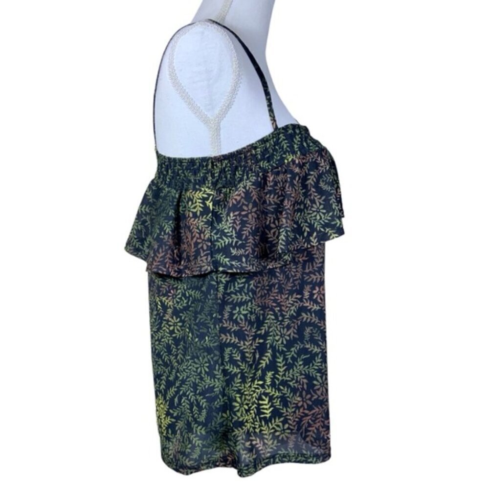 Suzy Shier One Shoulder Top Flutter Sleeve Chic Blouse Black Green Women Medium - Picture 3 of 16